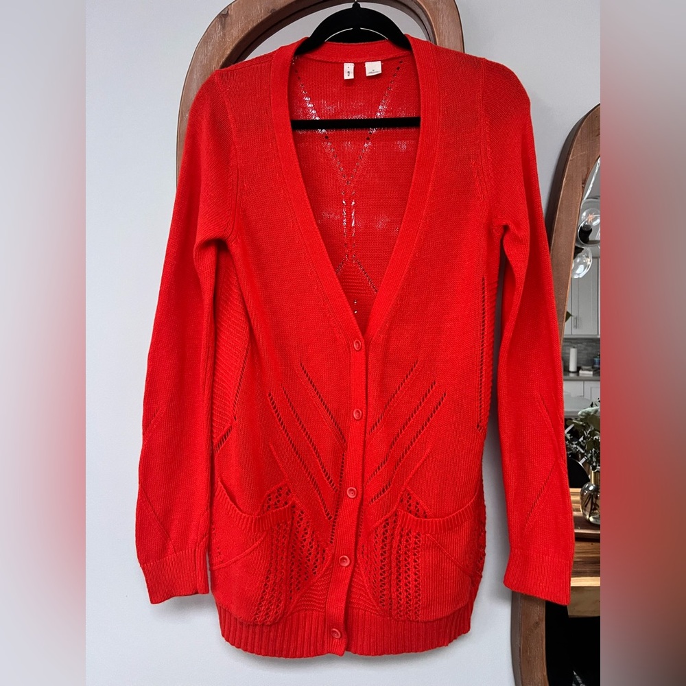 Moth by Anthropologie Vibrant Orange Cardigan Sweater
